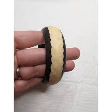 Vintage Black and Ivory Tone Bangle Bracelet Wooden Carved ...