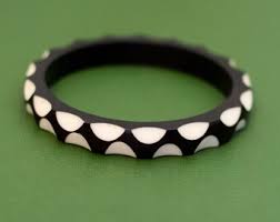 7 Inch, Vintage Beige Spots Black Bangle Bracelet - K46 - Etsy