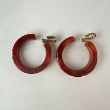 Vintage Red Bakelite Hoop Clip-On Earrings 1.25 Inch ...