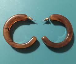 Vintage 1.5” Pierced Acrylic Brown Hoops Marbled Faux ...