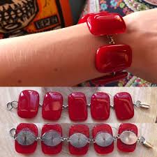 Vintage Coral Red Glossy Plastic Link Metal Collectible 80s Jewelry Bracelet | eBay