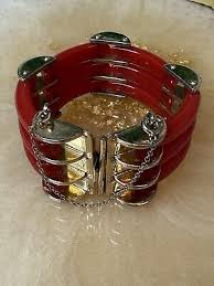 Vintage Machine Age Gold Tone Red Acrylic Lucite Tube Art Deco Link Bracelet | eBay