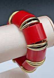 Vintage Bakelite Stretch Bracelet Red Panels Gold Tone Spacers Tested | eBay