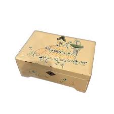 Vintage Cream Hand-Painted Mirrored Jewelry & Music Box + Key With Blue Fabric | eBay