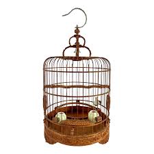 1980's Vintage Intricately Hand Carved Bamboo Bird Cage With ...