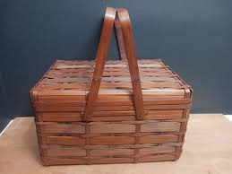 Vtg Japan Handmade Woven Wicker Bamboo Rattan Picnic Basket ...