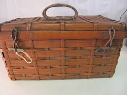 Vintage Hand-Woven Basket Double Handles with Brass Hinges ...