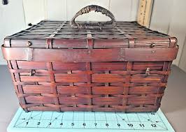 Wicker Rattan Carrying Case w/ Handles Travel Craft Picnic ...