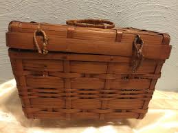 Vtg Split Bamboo Basket Lid & Latch. Sewing-Decorative-Asian ...