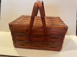 Vtg Japan Handmade Woven Wicker Bamboo Rattan Picnic Basket ...