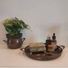 RARE VTG Set Solid Brass Tray With Pierced Sides & Floral ...