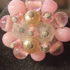 Signed Japan 1950's Pink Clear Pearl tone Beads Clip On ...