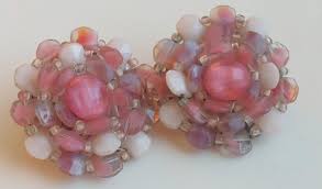1960s Pink Glass Earrings - Original 60s Pink and White ...