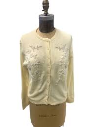 Vintage Macy's Cream Lambswool Sweater W/Beads & Faux Pearls ...