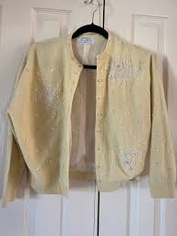 Vintage Beaded Cardigan: Pale Yellow Embellished Sweater (XS ...