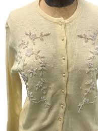 Vintage Macy's Cream Lambswool Sweater W/beads & Faux Pearls ...