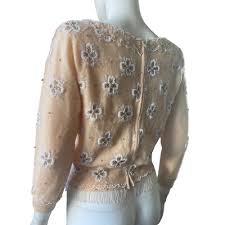 Vintage NWT 50s 60s Beaded Sweater Fringed Floral Deadstock Top, Silver House, M | eBay