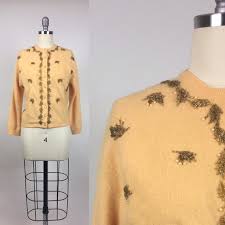 Vintage 1950s Mango Yellow Beaded Cardigan / 50s Lambswool Angora Sweater - Etsy