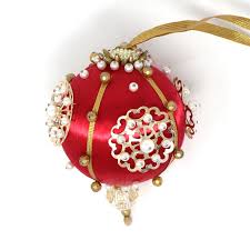 Ornaments, Satin Beaded Ball, Pincushion / Push Pin, Red ...