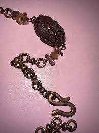 Vintage Necklace Coral Bakelite Etched Beads, Copper Like ...