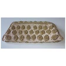 Gold Beaded Beige Silk Satin Evening Clutch Purse. For Sale at Ruby Lane