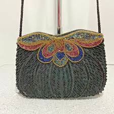 Vintage beaded evening bag elegant black & multi color shoulderbag dressy purse | eBay Australia