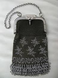 Antique Crochet Leather Steel Micro Bead Chatelaine Coin ...