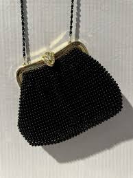 Vintage Evening Clutch Purse Black Seed Bead Metal Frame Rhinestone Gold Clasp | eBay