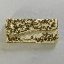 Vintage White Sequin & Gold Bead Flower Evening Clutch - Etsy UK