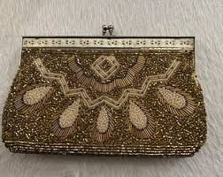 Clutch Evening Bag Beaded Purse Made in Japan Rhinestone Closure Silk Lining Original Mirror in Pocket Gold Vintage - Etsy