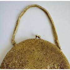 Vintage Gold Beaded Evening Bag Special Occasion Holiday Wedding 50s 60s Retro | Chairish