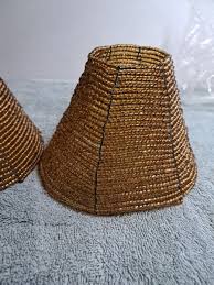 2 Beaded Lamp Shade Gold/Amber Vintage Glass Bead Small 3.5 ...