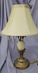 Ceramic Cream & Brass Egg Table Desk Lamp 17" MCM with beaded lampshade | eBay
