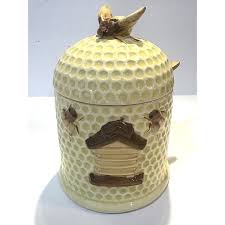 Vintage Josef Originals Honey Pot With Spoon Bee On Top 5” Tall Yellow MCM Retro