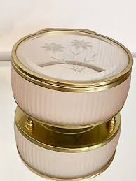 VTG MELE Pink Gold Mirrored Etched Glass Jewelry Trinket Box ...