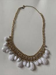 White Faceted Beaded Bib Rhinestones Gold Tone Necklace ...