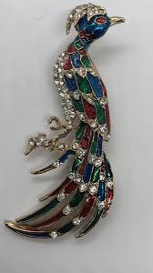 LARGE VINTAGE PEACOCK MULTI COLOR ENAMEL And RHINESTONE PIN ...