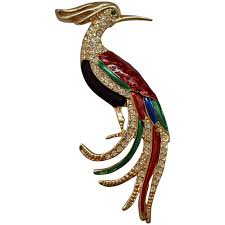Large 4" Colorful Enamel & Rhinestone Bird of Paradise ...