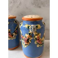 Vintage Blue Floral Ceramic Salt & Pepper Shakers | Chairish