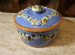 Vintage Japan Ceramic Flower Garland Wreath Blue Round 5" Vanity Trinket Box | eBay