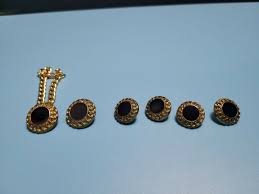 6 Vintage Black & Gold Buttons 1 W/ Chain. 2 Sizes | eBay