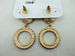 Charming Charlie Round Drop Dangle Pierced Earrings Amber Faux Stones Gold Metal | eBay