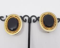 Vintage Gold and Black Oval Clip-on Earrings - Etsy