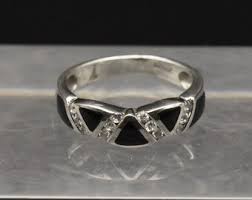Vintage Sterling Silver Black Onyx and Rhinestone Ring ...