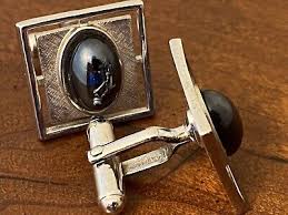 Vintage Silver Tone ANSON Hematite Cabochon Stone Cufflinks ...
