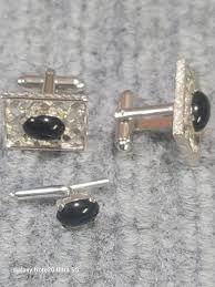 VINTAGE PAIR OF BLACK ONYX CUFFLINKS & TIE PIN | eBay