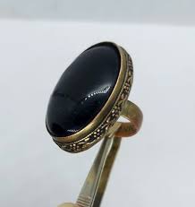 Ancient Bronze Engraved Ring Inlaid Black Gemstone Signed ...