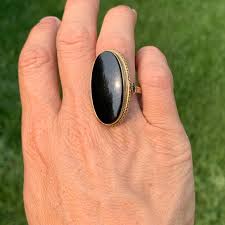 14K Gold Black Onyx Filigree Ring