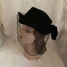 Vintage 1940's Hat Black 100% Wool Art Deco Style Long ...