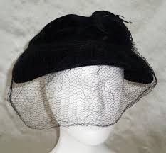Black Velvet Feather Veil Hat, Vintage MCM Womens Formal ...